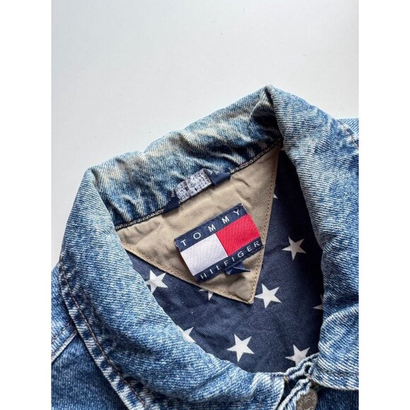 Vintage TOMMY HILFIGER 100% Cotton Star Print Lined Denim Vest, Size XL - Picture 13 of 16